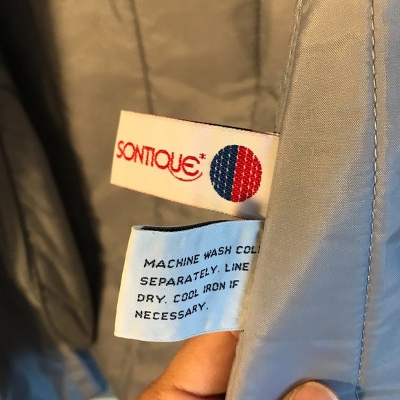 Vintage F.S.A. Collection Silver Swing Ruched Cuff & Collar Long Coat SZ 8 - Picture 5 of 8